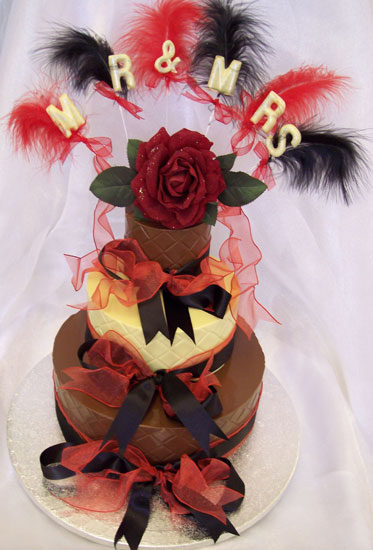 three tiers of chocolate celebrating marriage