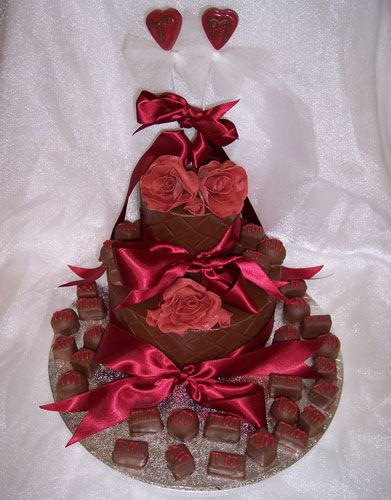 three tiers of chocolate celebrating marriage