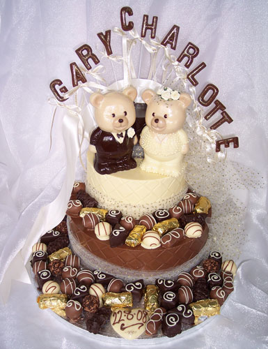 three tiers of chocolate celebrating marriage