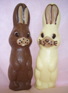 a picture two Lofty bunny rabbits one in milk, and one in white chocolate
