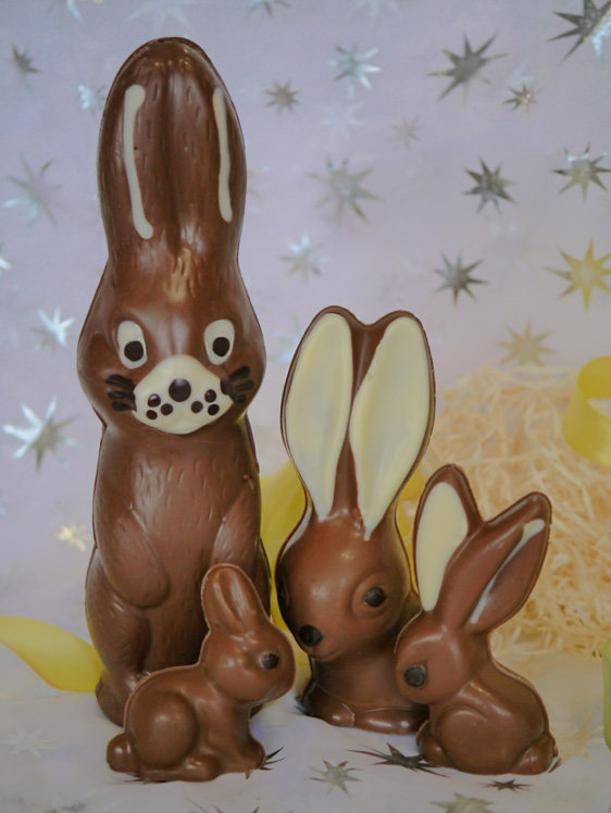 four milk chocolate bunny rabbits