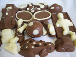 Hand made chocolate novelties, including animals, and sporty themes