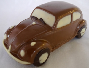 a picture of a milk chocolate VW beetle